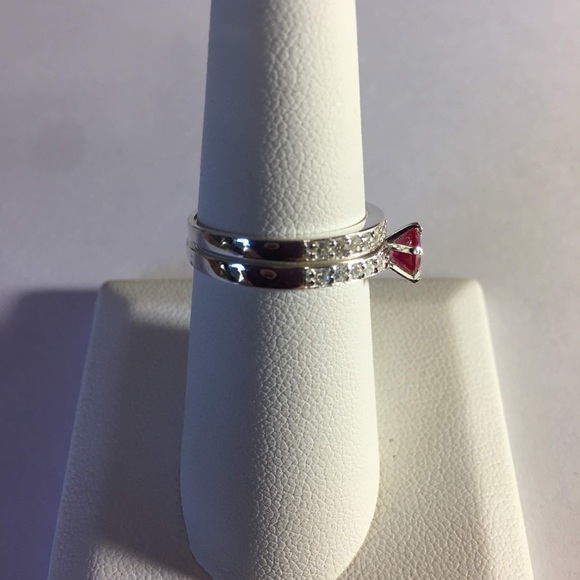 Sterling Silver Red/Clear CZ Stone Eternity Ring - Picture 2 of 6